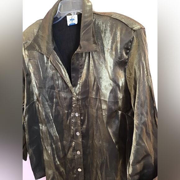 Vintage Ship 'N Shore Metallic gold button down blouse size 12 - Picture 2 of 6